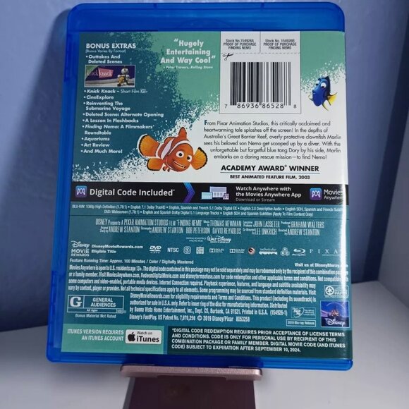 Finding Nemo & Finding Dory Blu-Ray/DVD/Digital 3 Disc Combos Disney/Pixar DVDs - Picture 3 of 5